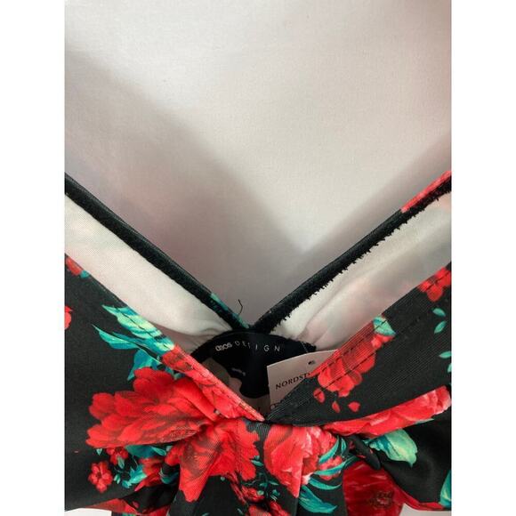 NWT ASOS DESIGN volume sleeve rose floral button bodycon mini dress size 2 - Picture 5 of 8